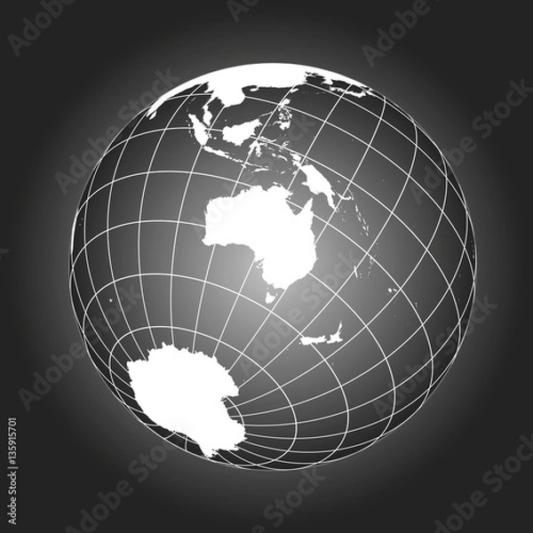 Obraz Australia or Oceania map in black and white. Vector map earthglobe worldmap