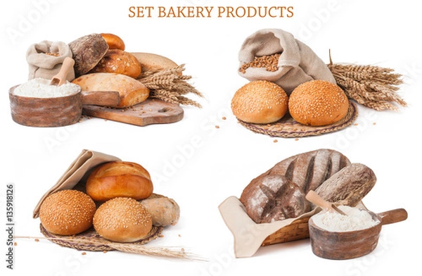 Obraz Set bakery products isolated