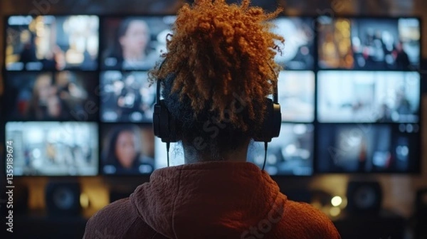 Obraz Person monitors multiple screens