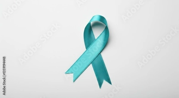 Obraz Teal ribbon symbolizing ovarian cancer awareness on white background