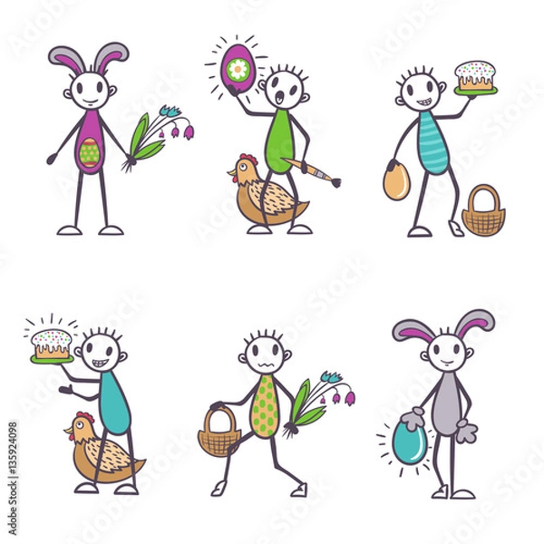 Fototapeta Stick figure cartoon set - Easter vector