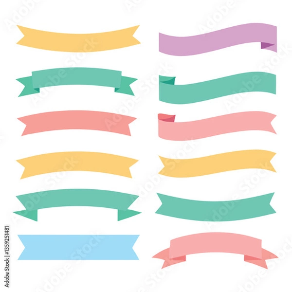 Fototapeta Variety of Cute Soft Colorful Ribbon Set Vector
