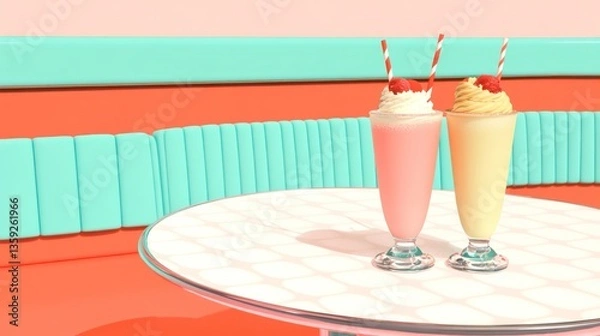 Obraz Two Milkshakes On A Table In A Diner Setting