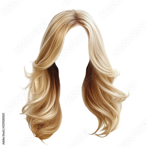 Fototapeta Luxurious blonde wig styled with soft waves, perfect for fashion statements and costume events white isolate background