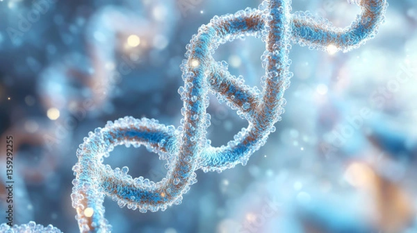 Obraz Genetic Engineering. The study of the structure of DNA and RNA, the introduction of changes at the gene level. Modern medical research of stem cells. 3D illustrations