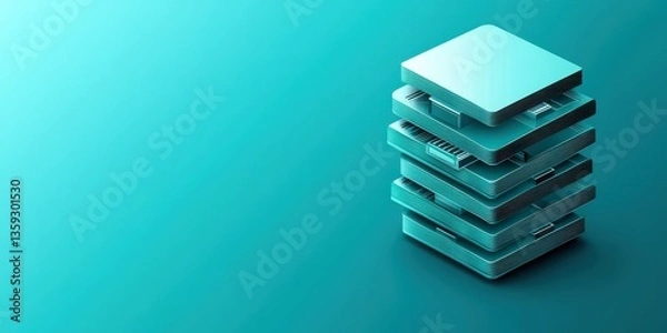 Fototapeta Cyber security Awareness firewall infographic concept. Stacked abstract shapes on a teal background.