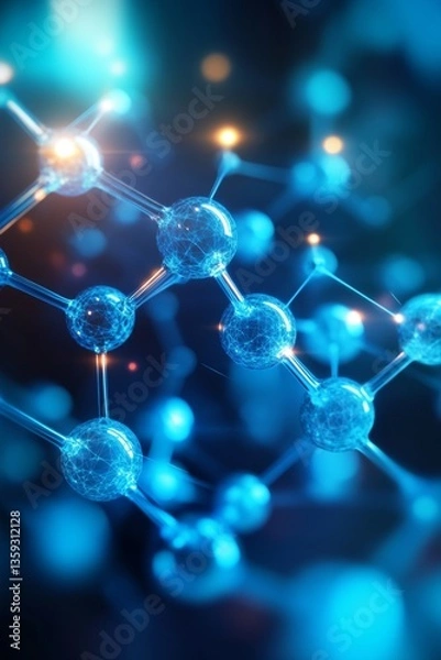 Fototapeta Luminous blue molecular structure, connected nodes, bright energy pathways, sharp focus, vibrant.