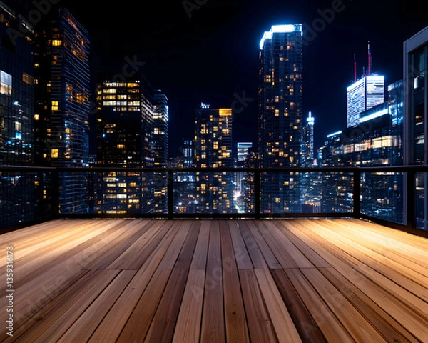 Obraz Night city view from rooftop deck