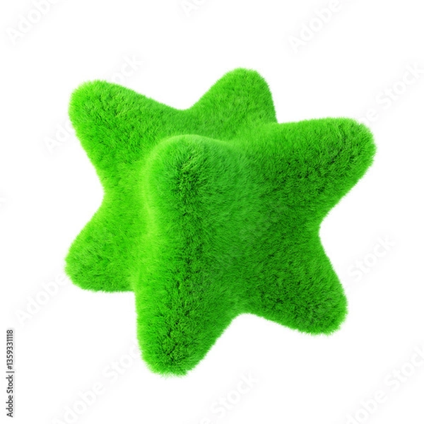 Fototapeta Plush green shape isolated on white background. 3d design element.