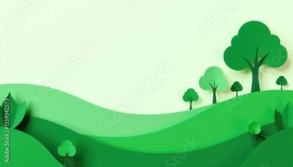 Fototapeta Abstract 3D green paper cut shapes on vector background for business presentations, flyers, posters, invitations Carving art, environment, ecology,  abstract,  design