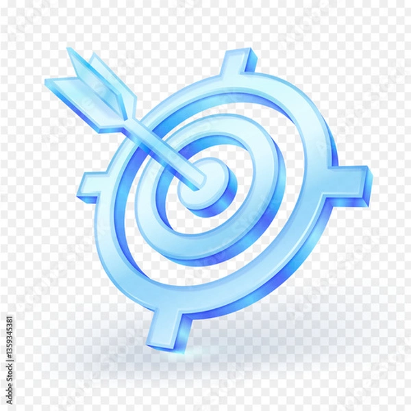 Fototapeta 3D transparent glass target icon. Symbolizing precision, goal achievement, and success isolated on white background. Vector illustration.
