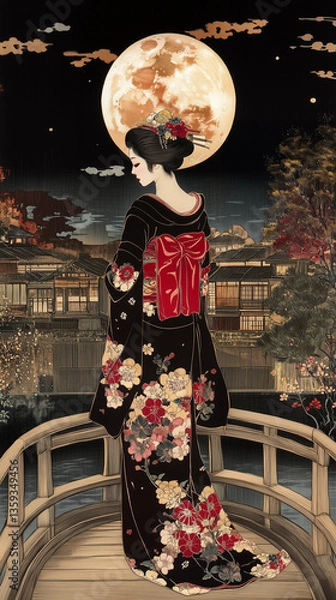 Fototapeta 月見台の芸妓