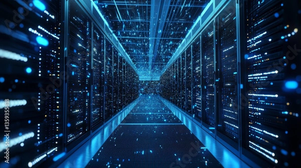 Fototapeta Global database. Motherboard, processor, CPU, quantum computer 3D illustration. High tech, Blockchain, Cyberspace, Innovation and technology