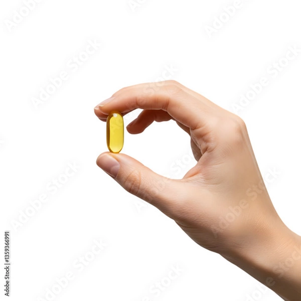 Obraz Hand Holding Yellow Omega 3 Capsule