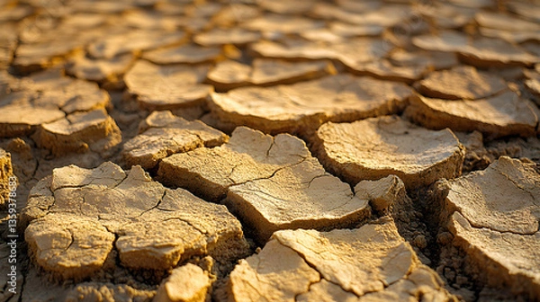Fototapeta Cracked Earth: A close-up perspective on parched, cracked earth. Capturing a feeling of aridity and environmental issues.