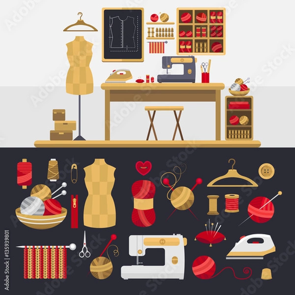 Obraz Elements for knitting and sewing.