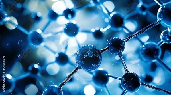 Fototapeta Detailed view of molecular structure.  Complex network of interconnected atoms