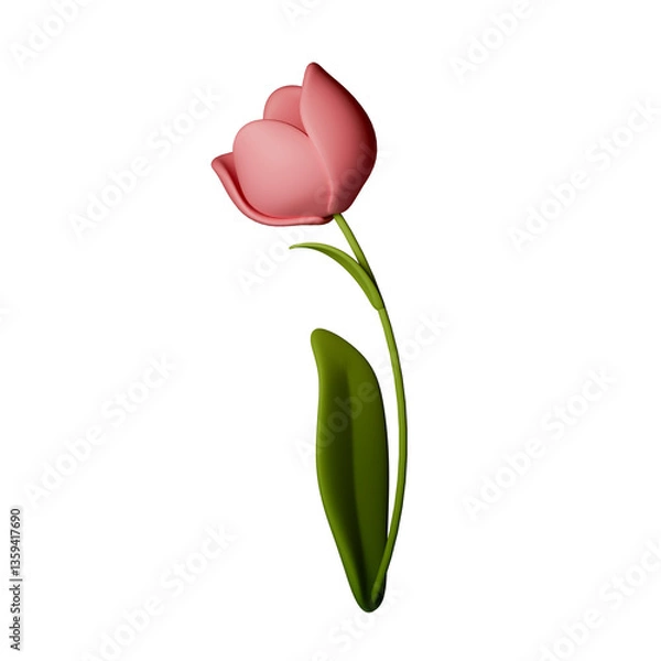 Fototapeta Elegant 3D pink tulip flower illustration, perfect for spring-themed designs, floral decor, and nature inspired projects. Brighten your creative works with this charming botanical element.