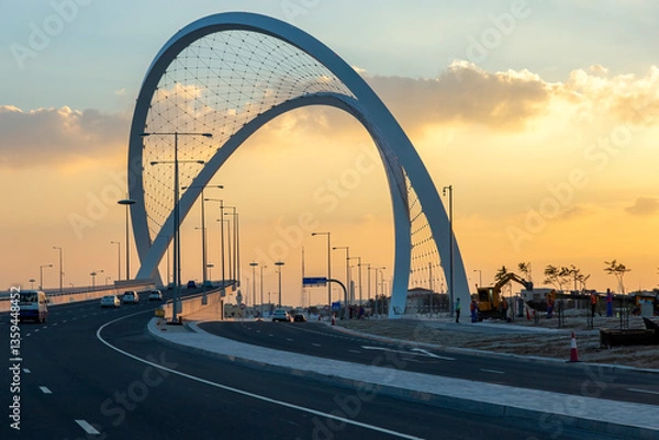 Fototapeta Al Wahda Bridge The Tallest Monument of City. known as 56 Bridge of Arch