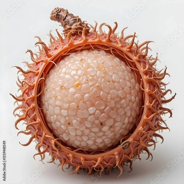 Fototapeta Lychee - A small, round fruit with sweet, fragrant, and juicy flesh encased in a thin, rough shell.