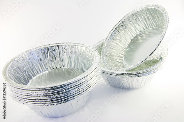 Obraz Stacks of small round catering trays