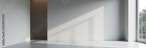 Fototapeta Empty minimalist hall interior with simple gray wall,  elegant,  monochrome