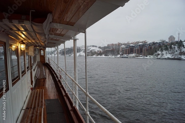 Obraz Sailing on an old steam boat in winter landscapes in Stockholm's Archipelago, Sweden