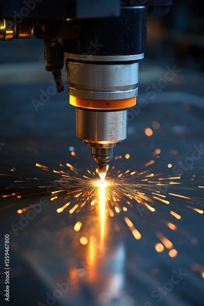 Obraz High-Precision CNC Plasma Cutting Machine in Operation, Generating a Shower of Sparks on Metal Sheet