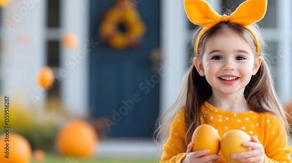 Fototapeta These hiding spots are so easy. Shot of a little girl going on a treasure hunt to find easter eggs 