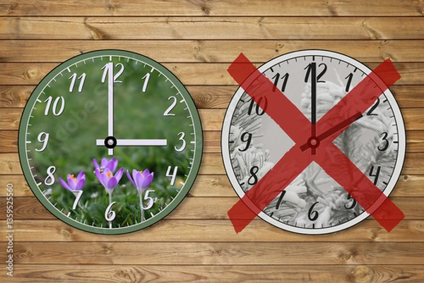 Fototapeta No daylight saving time change: permanent standard time implemented. Abolition of daylight saving time: no clock change this autumn. DST discontinuation: no time adjustment needed.