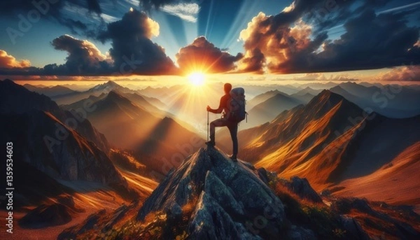 Fototapeta Mountain Ascent Climbing to the summit of a mountain with the sa