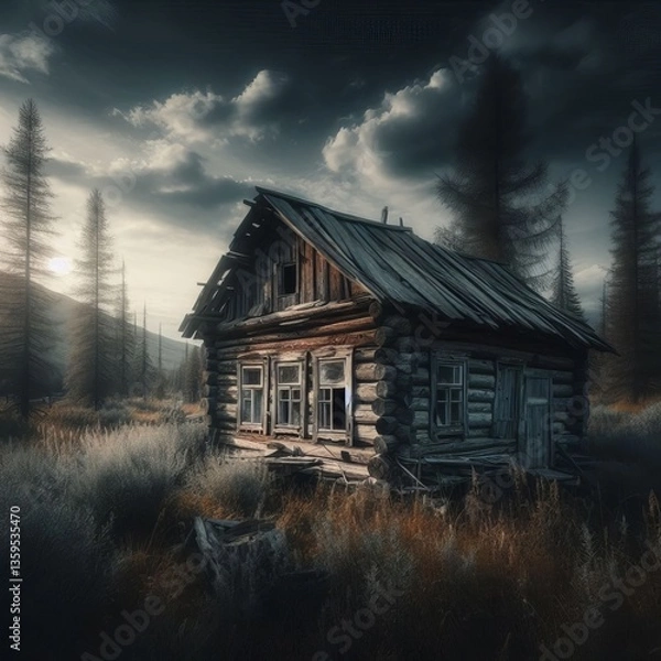 Fototapeta Dilapidated Cabin in a Remote Wilderness Area A small rundown wo