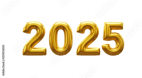Fototapeta Golden 2025 balloon letters floating, ushering in the new year celebration