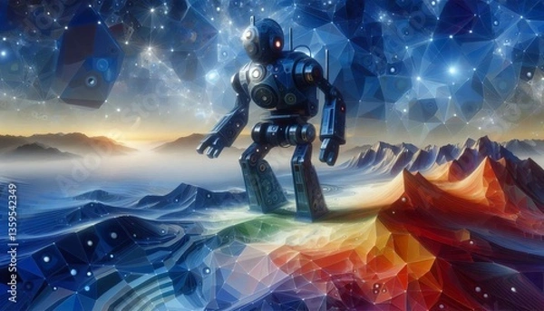 Obraz Robot A stylized geometric landscape with a robot inspired surfa