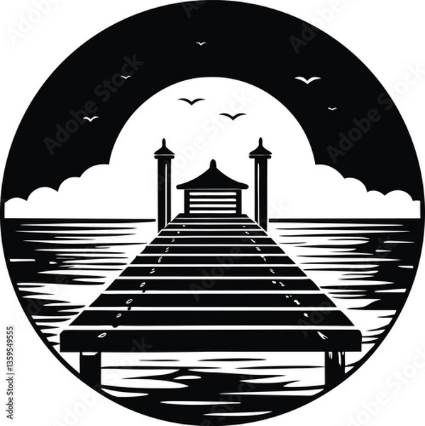 Obraz dock black and white silhouette vector design