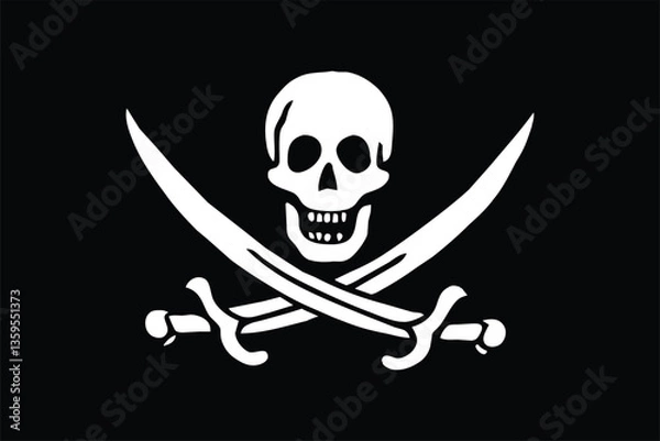 Fototapeta Calico Jack Pirate Flag Vector Clipart Illustration – Jolly Roger Skull and Crossbones, Vintage Pirate Emblem, High-Resolution Digital Graphic for Stickers, T-Shirts, and Nautical Designs