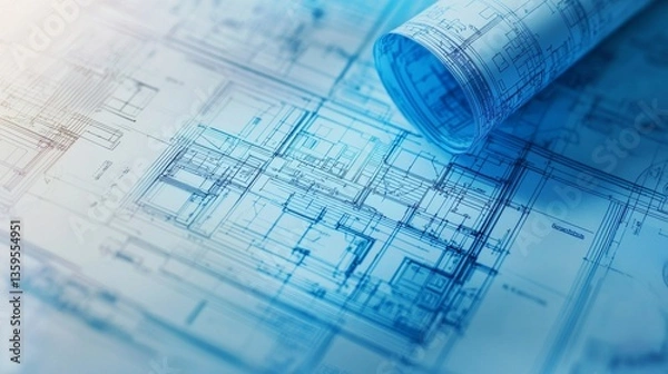 Obraz Detailed construction documents representing growth in urban infrastructure.