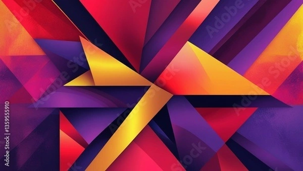 Fototapeta A vibrant, abstract digital artwork featuring a gradient of red, purple, and yellow hues
