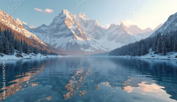 Fototapeta Majestic Mountain Reflection on a Serene Lake