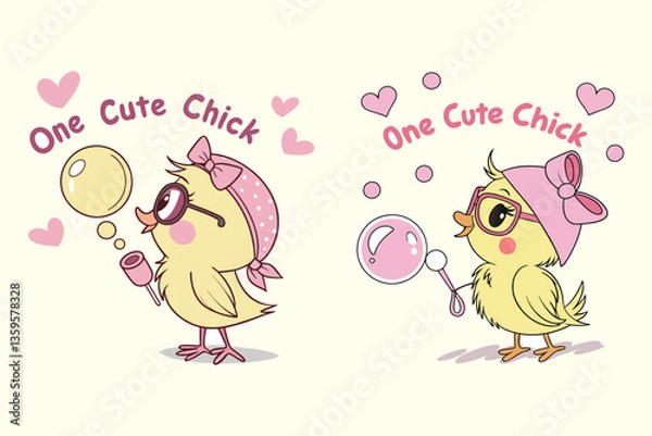 Fototapeta A digital illustration of a cartoon-style character, a cute Chick, Happy Easter vector isolated on a white background.