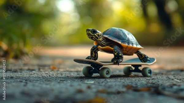 Obraz A turtle showcases its skateboarding skills