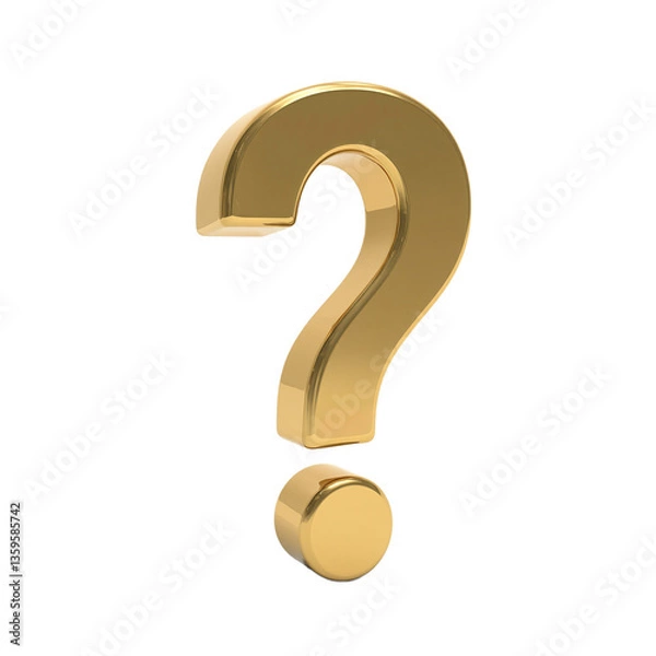 Fototapeta An elegant 3D golden question mark casting a shadow perfect for designs seeking a touch of intrigue and sophistication