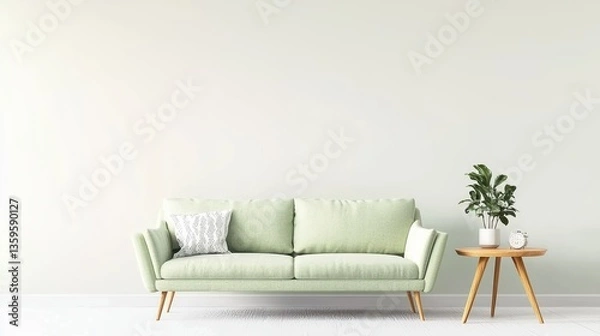 Obraz Modern living room couch and side table minimalist home interior bright atmosphere contemporary design