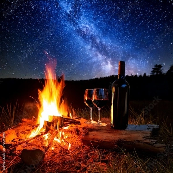 Obraz Campfire and Red Wine