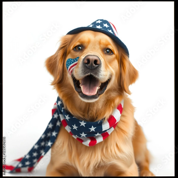Obraz Patriotic Golden Retriever Wearing Flag Colors for National Celebration