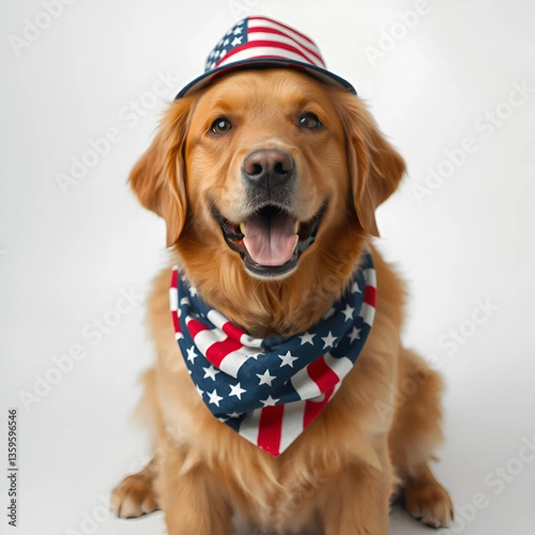 Obraz Patriotic Golden Retriever Wearing Flag Colors for National Celebration