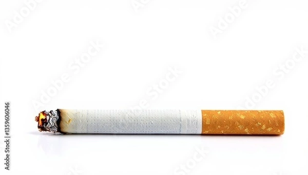 Obraz Lit cigarette in a minimal white background
