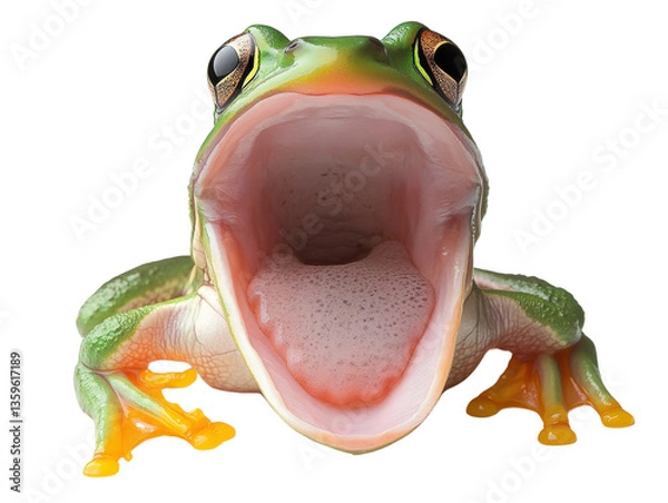 Obraz Frog with mouth wide open, white isolated background
