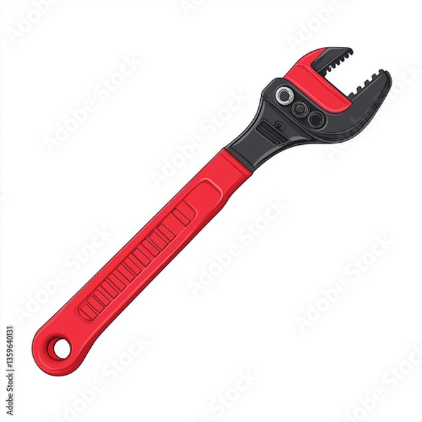 Fototapeta Red and black adjustable wrench tool, ideal for repair work, plumbing, construction, and mechanical tasks.