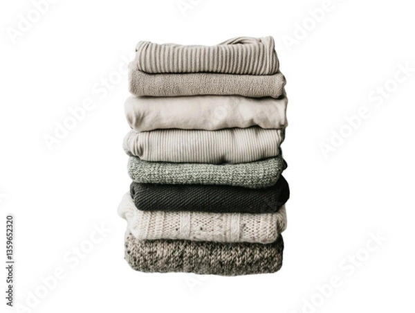 Obraz Stack of cozy folded sweaters, white isolate background